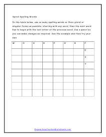 Spiral Spelling Worksheet