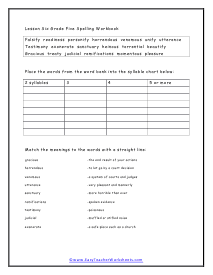 Lesson Six Spelling Workbook