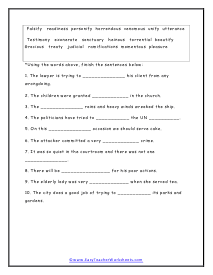Sentence Fill Worksheet