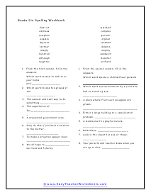 6th Grade Spelling Worksheets