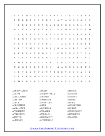 Letter A Word Find Worksheet