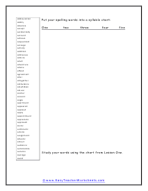 Syllable Chart Worksheet