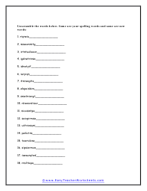 Letter Unscramble Worksheet