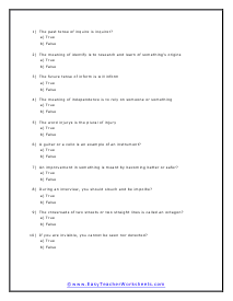 True or False Worksheet