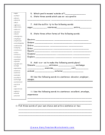 Working With Words Worksheet