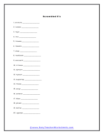 Letter E Scrambled Worksheet