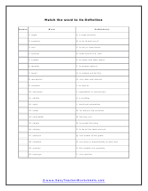 Word Match Worksheet