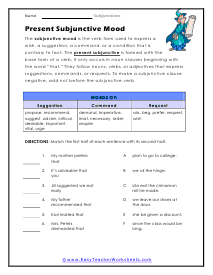 Present Subjunctive Mood Worksheet