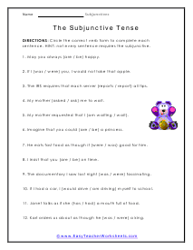 Subjunctive Tense Worksheet