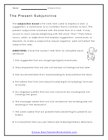 Present Subjunctive Worksheet