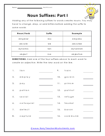 Noun Suffixes Worksheet