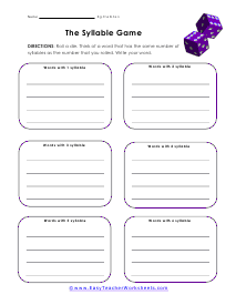 Syllable Game Worksheet