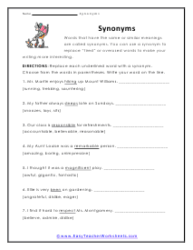 Same Meanings Worksheet