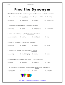 Find the Synonym Worksheet