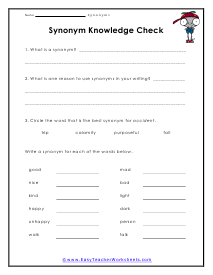 Synonym Check Worksheet