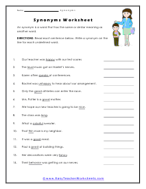 Synonyms worksheets