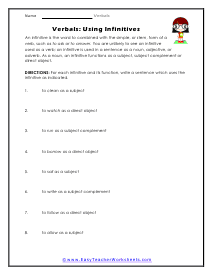 Infinitives Worksheet