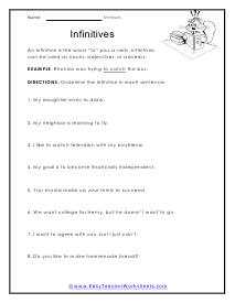 Infinitive Worksheet