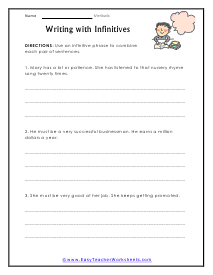 Writing with Infinitive Worksheet