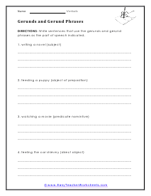 Gerund Phrases Worksheet