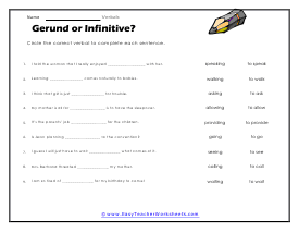 Gerund or Infinitive Worksheet