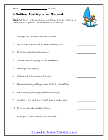 Infinitive, Participle, or Gerund Worksheet