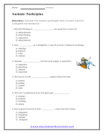 Participles Worksheet