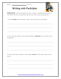 Writing with Participles Worksheet