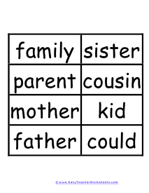 Family Related Word Wall Example