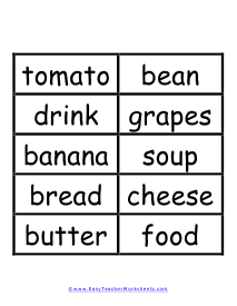 Food and Dining Word Wall Example