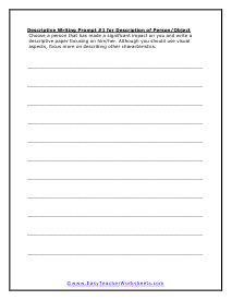 Descriptive Writing Prompt #1 Worksheet