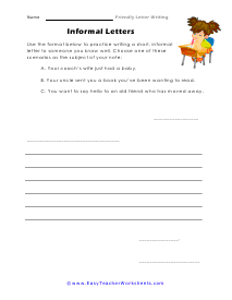 Informal Letters Worksheet