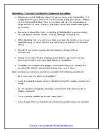 Personal Narrative Tips and Checklist