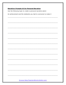 Personal Narrative Prompts #3 Worksheet