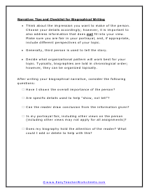 Tips and Checklist for Biography Worksheet