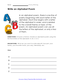 Alphabet Poem Worksheet