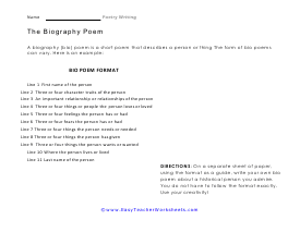 Biography Poem Worksheet