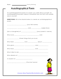 Autobiographical Poem Worksheet