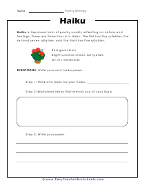 Haiku Worksheet