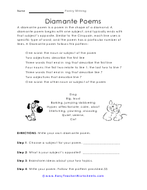 Diamante Poem Worksheet