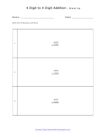 4 Digit Addition Review Worksheet