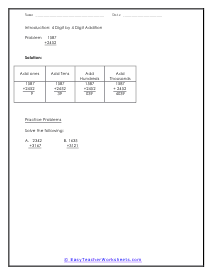 Introduction 4 Digit Addition Worksheet