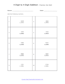 4 Digit Addition Worksheet #1