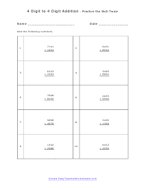 4 Digit Addition Worksheet #2