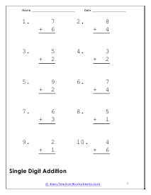 Single Digit Worksheet