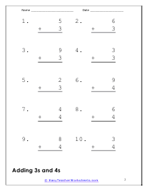 3s and 4s Worksheet