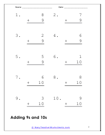 9s and 10s Worksheet