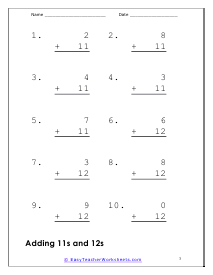 11s and 12s Worksheet