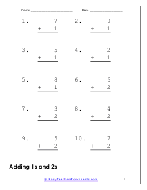 Adding 1s and 2s Worksheet