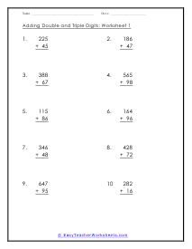 Double and Triple Digit Worksheet 1